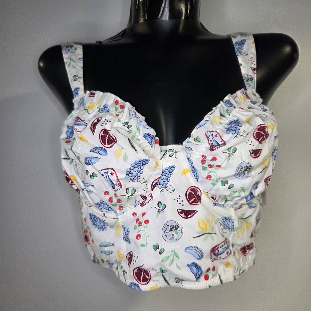 Colsie Women's White Fruit & Food Print Halter Crop Top XL NWT